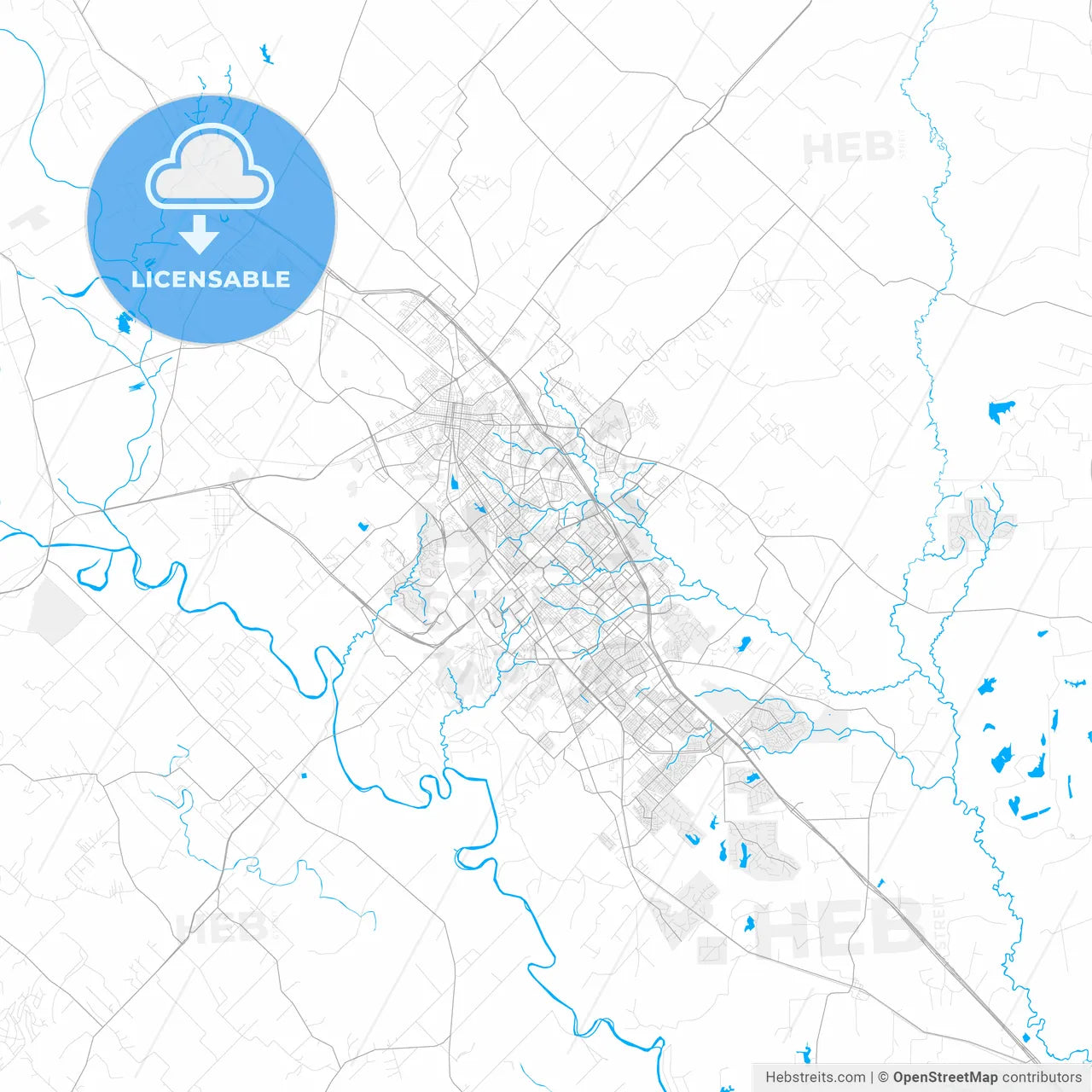 Rich detailed vector map of College Station, Texas, USA