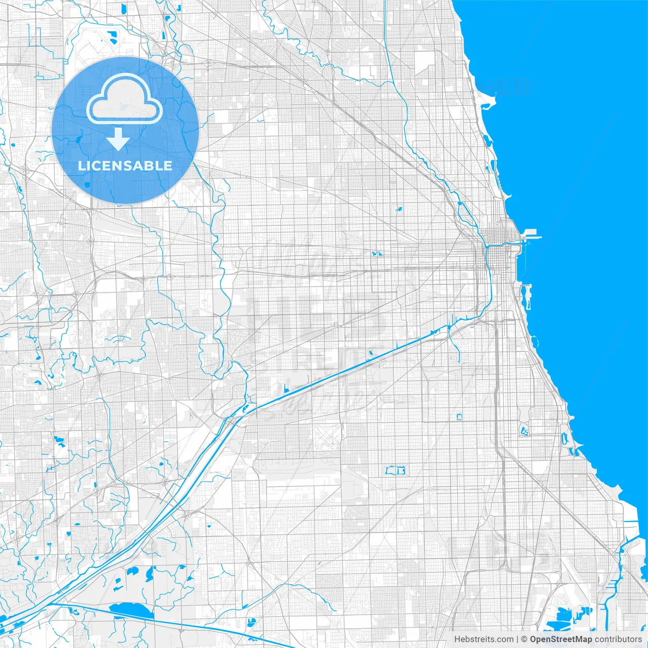 Rich detailed vector map of Cicero, Illinois, USA