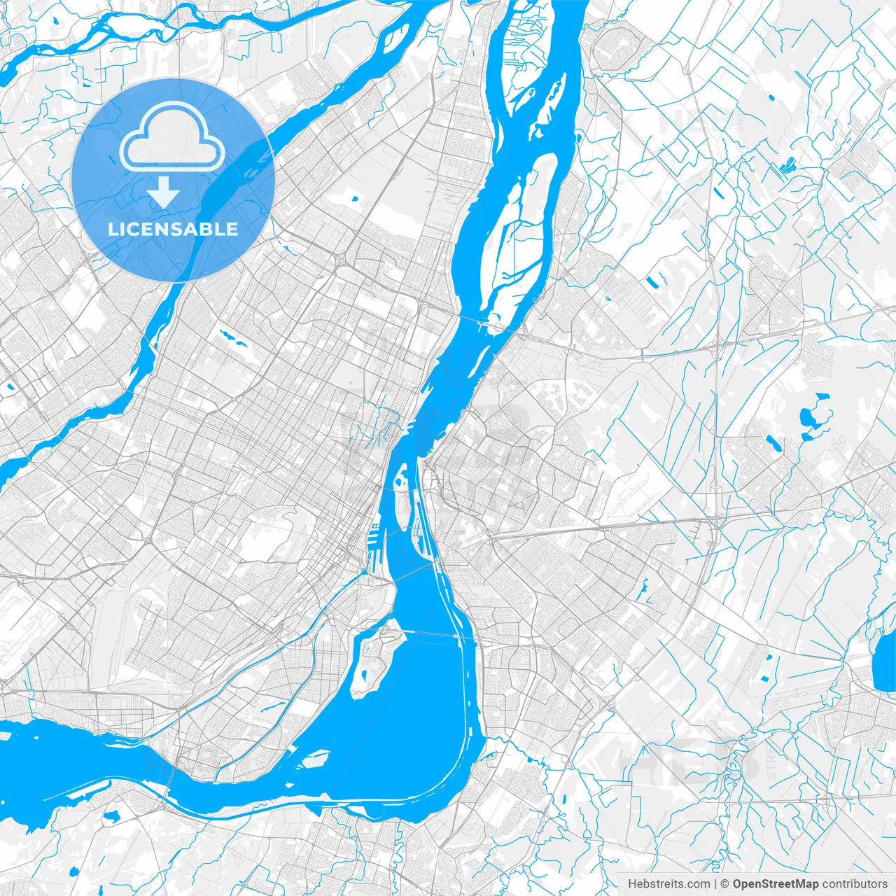 Rich detailed vector map of Longueuil, Quebec, Canada