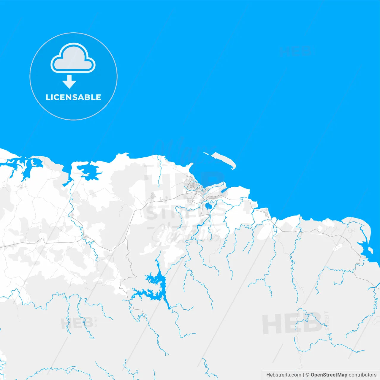 Rich detailed vector map of Moa, Holguín, Cuba