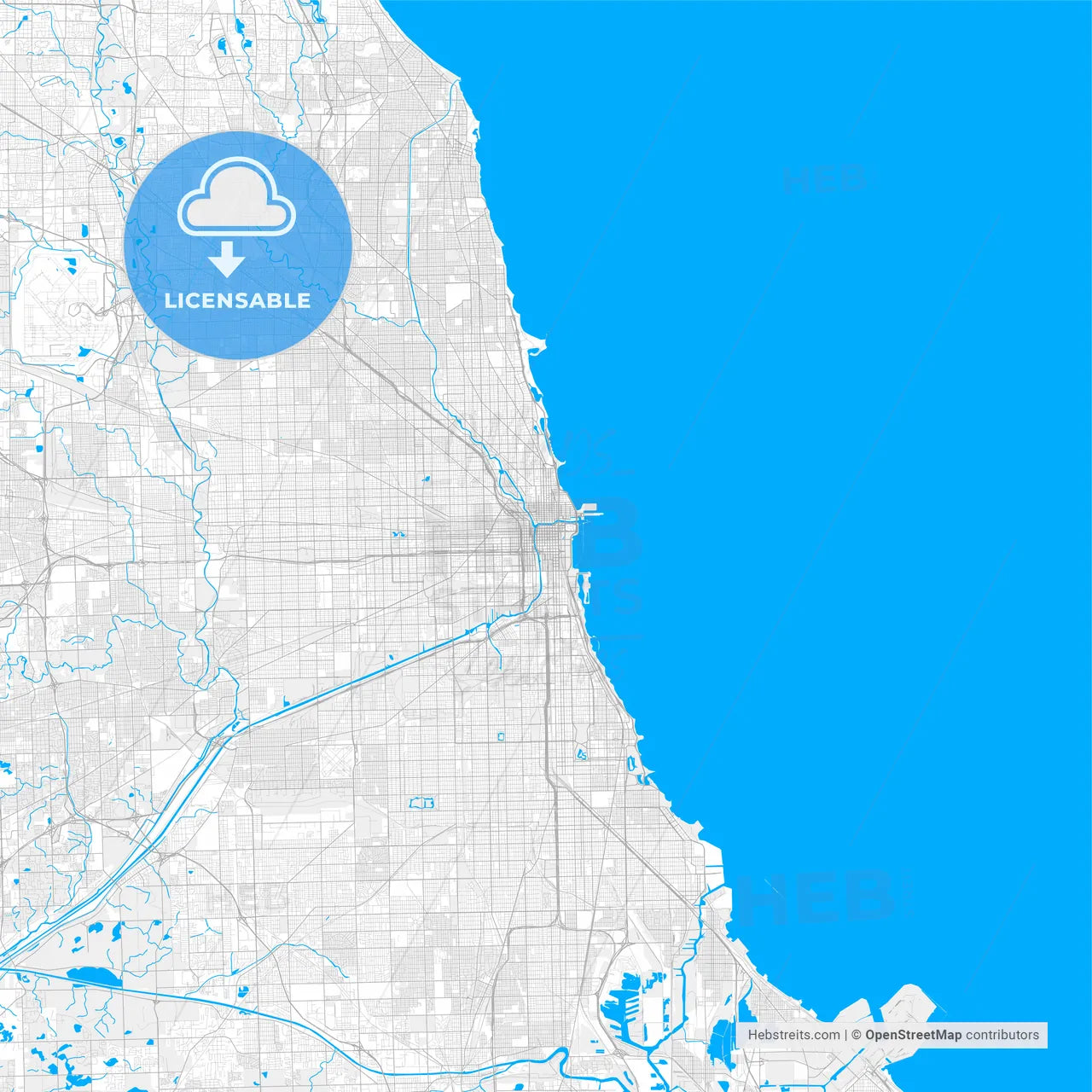 Rich detailed vector map of Chicago, Illinois, U.S.A.