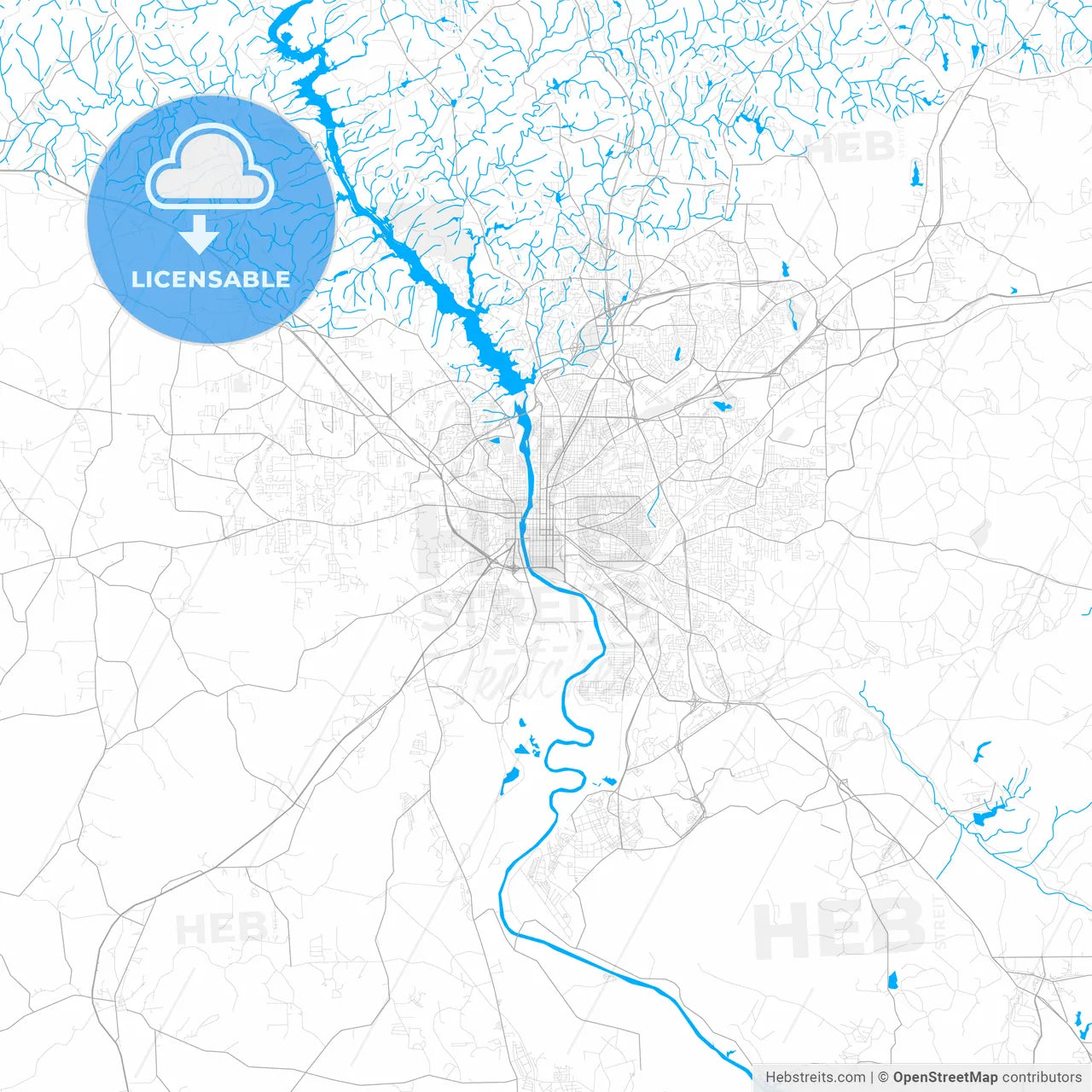 Rich detailed vector map of Columbus, Georgia, USA