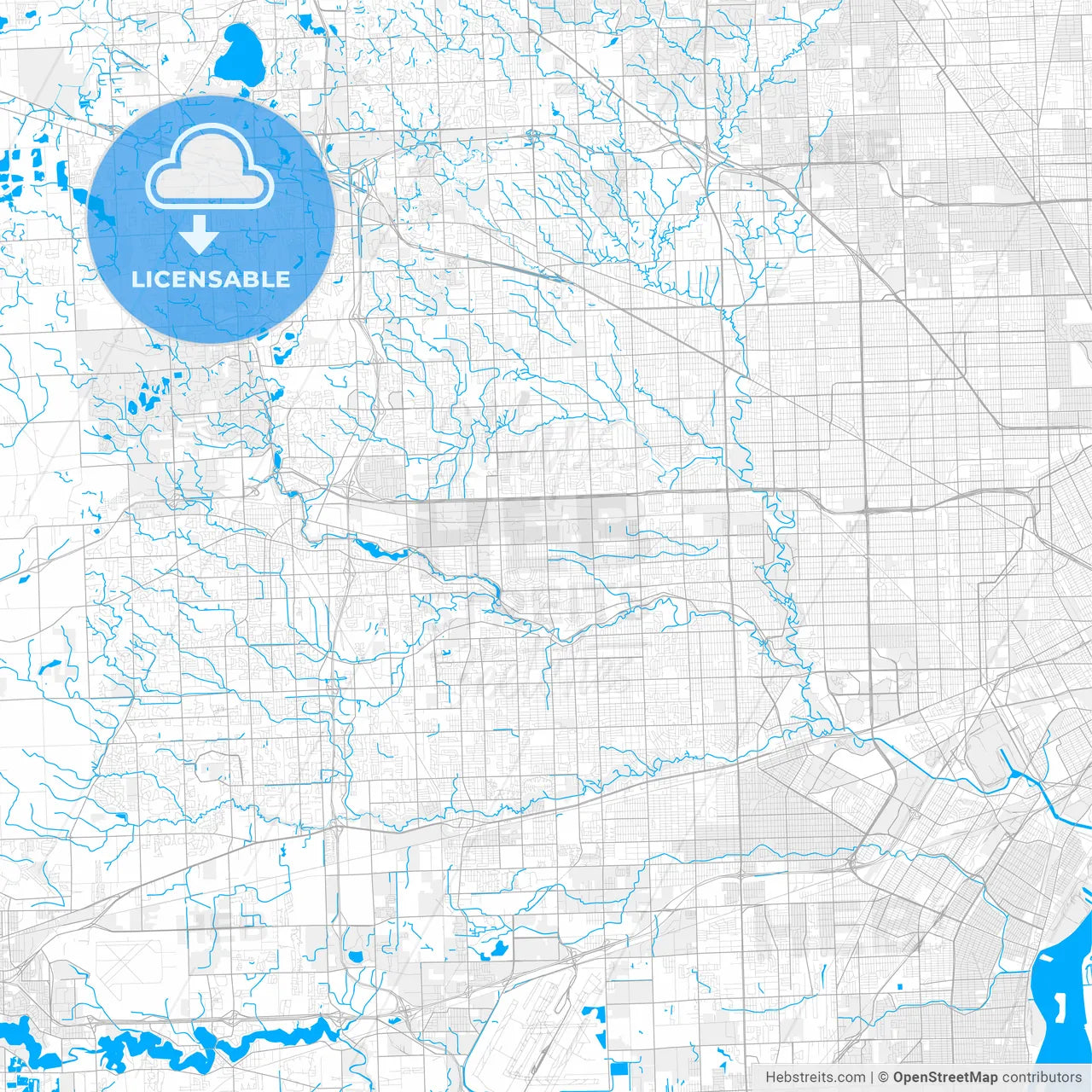 Rich detailed vector map of Livonia, Michigan, USA