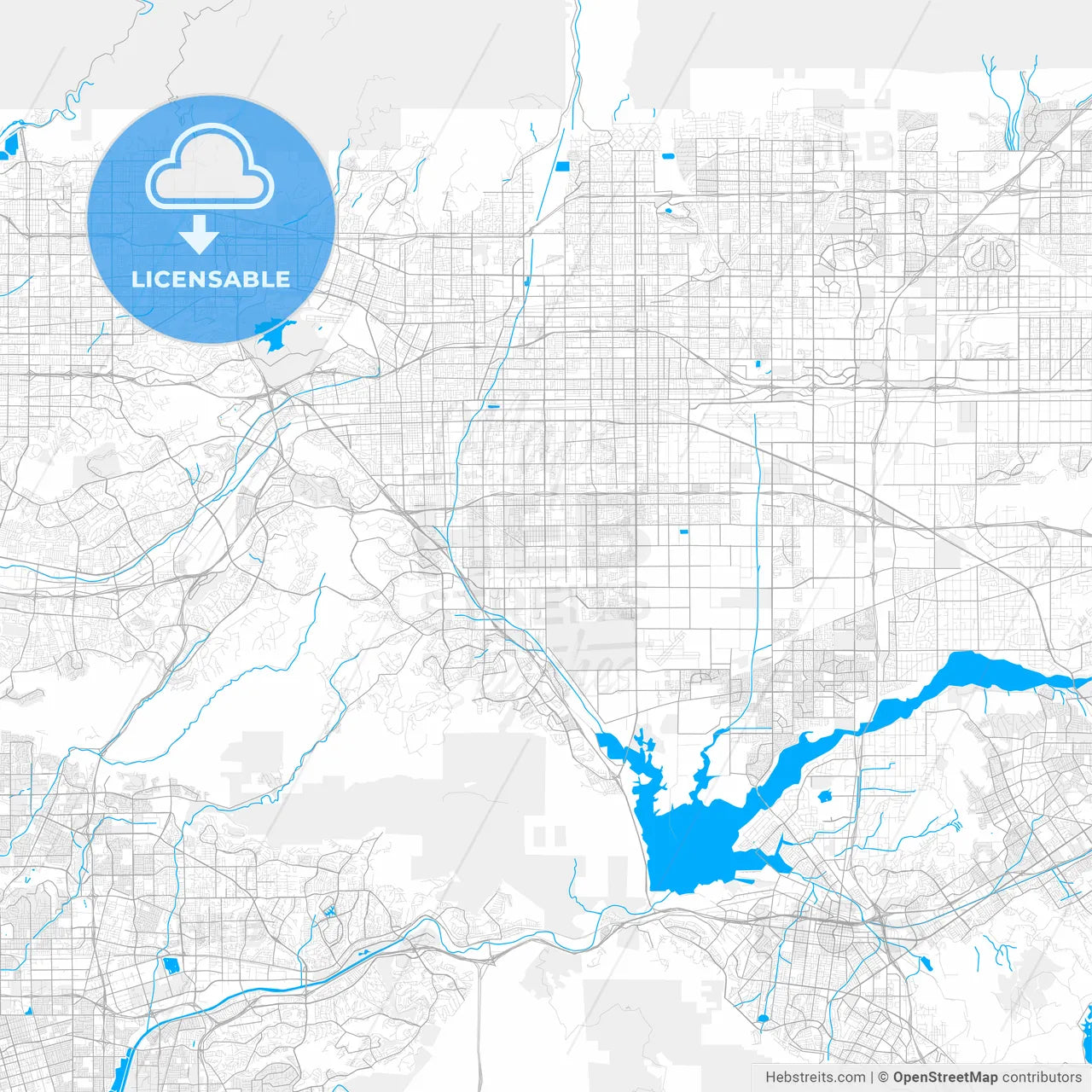 Rich detailed vector map of Chino, California, USA