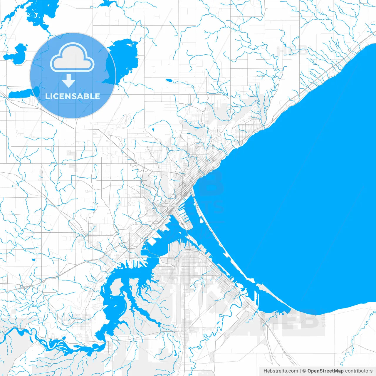 Rich detailed vector map of Duluth, Minnesota, USA