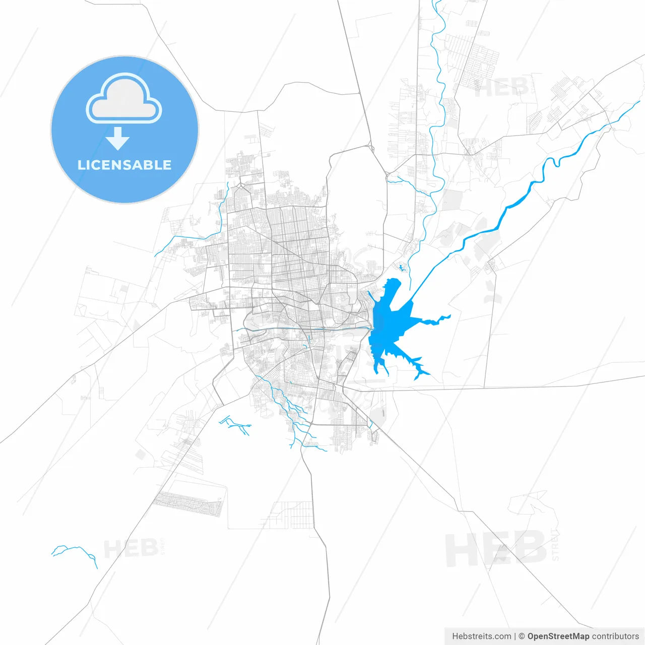 Rich detailed vector map of Hermosillo, Sonora, Mexico