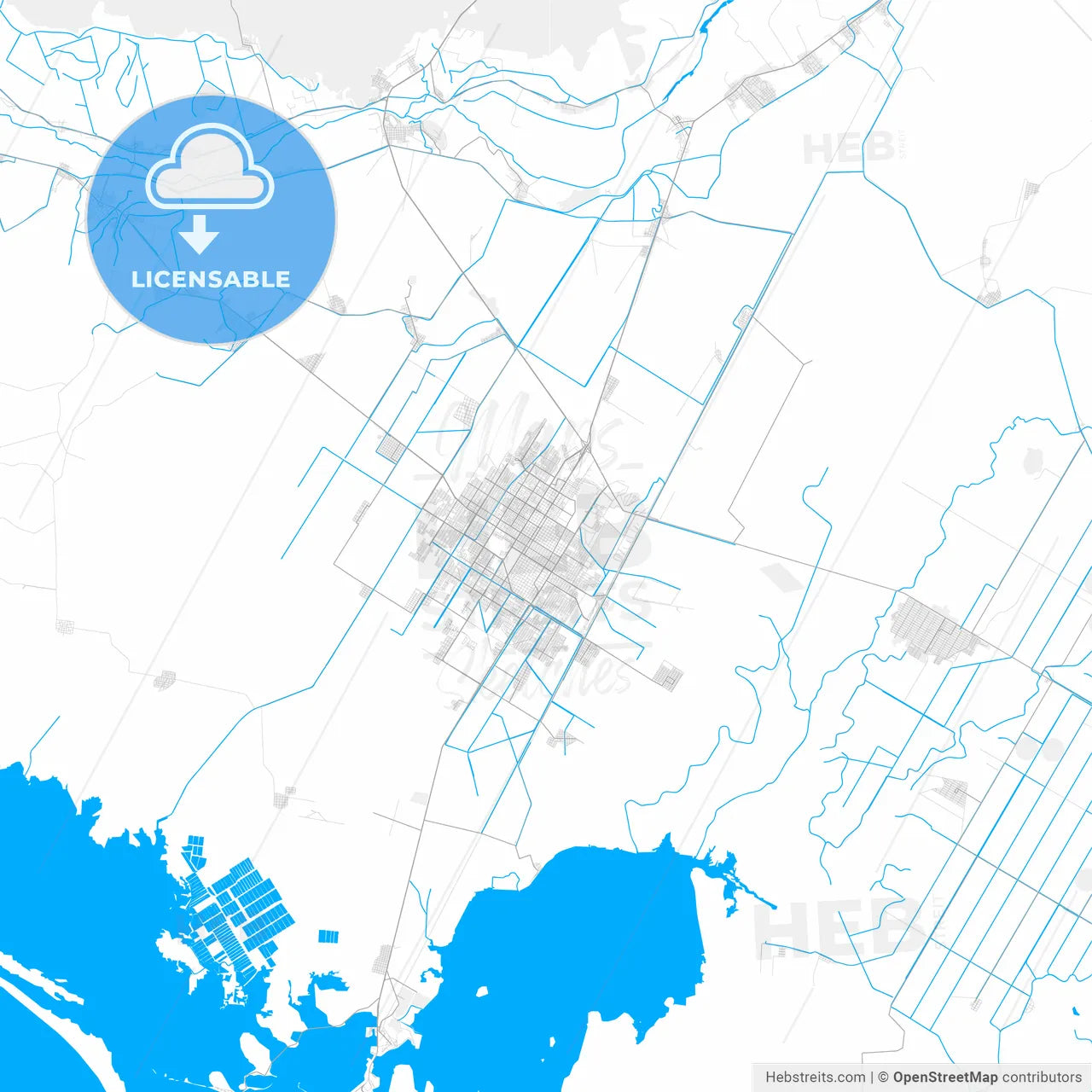 Rich detailed vector map of Los Mochis, Sinaloa, Mexico
