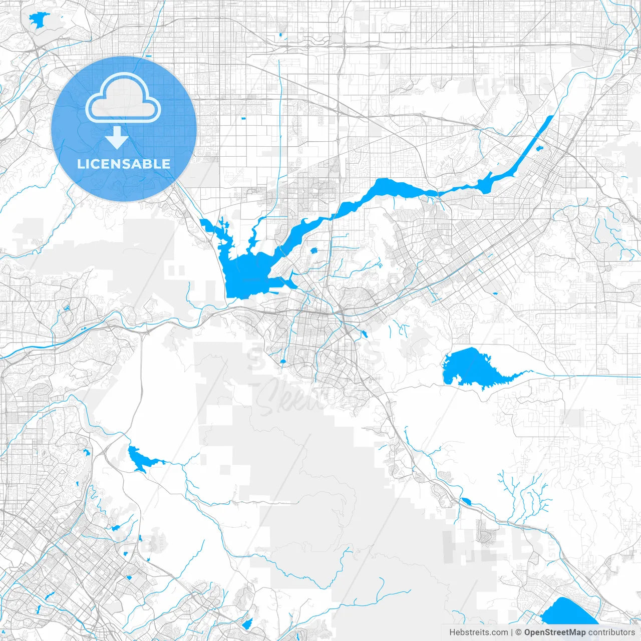 Rich detailed vector map of Corona, California, USA