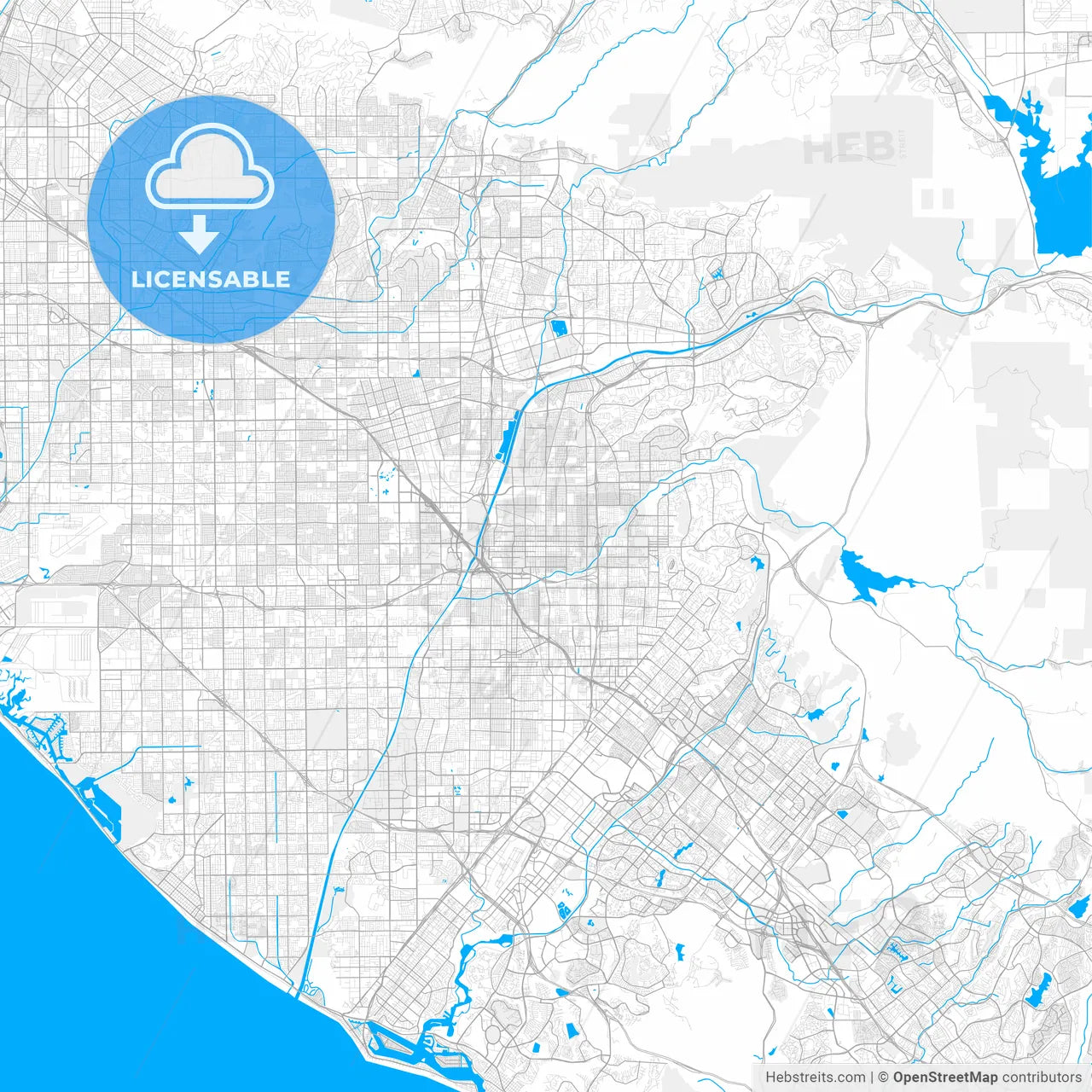 Rich detailed vector map of Orange, California, USA