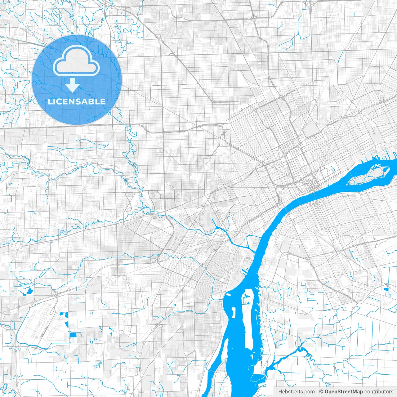 Rich detailed vector map of Dearborn, Michigan, USA
