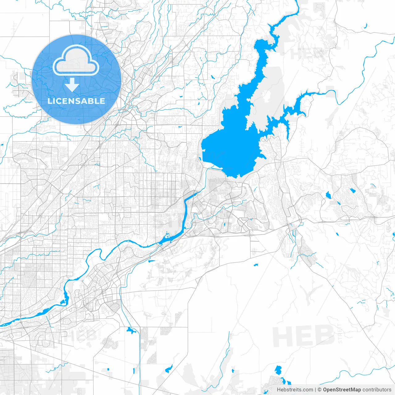 Rich detailed vector map of Folsom, California, USA