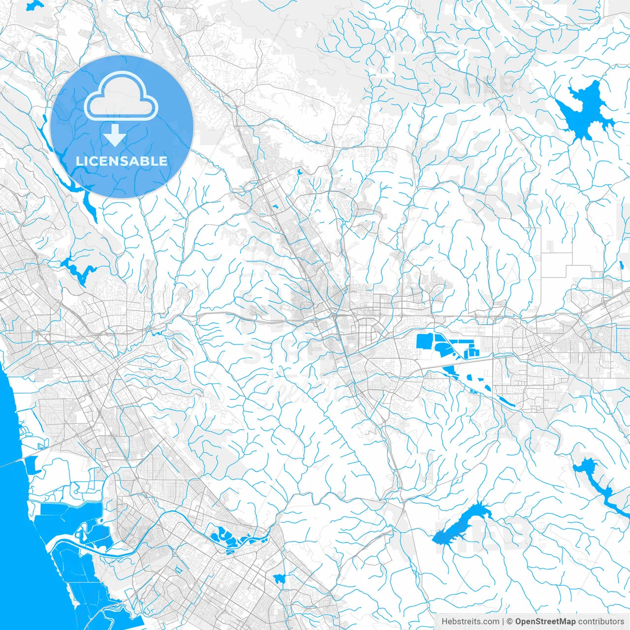 Rich detailed vector map of Dublin, California, USA
