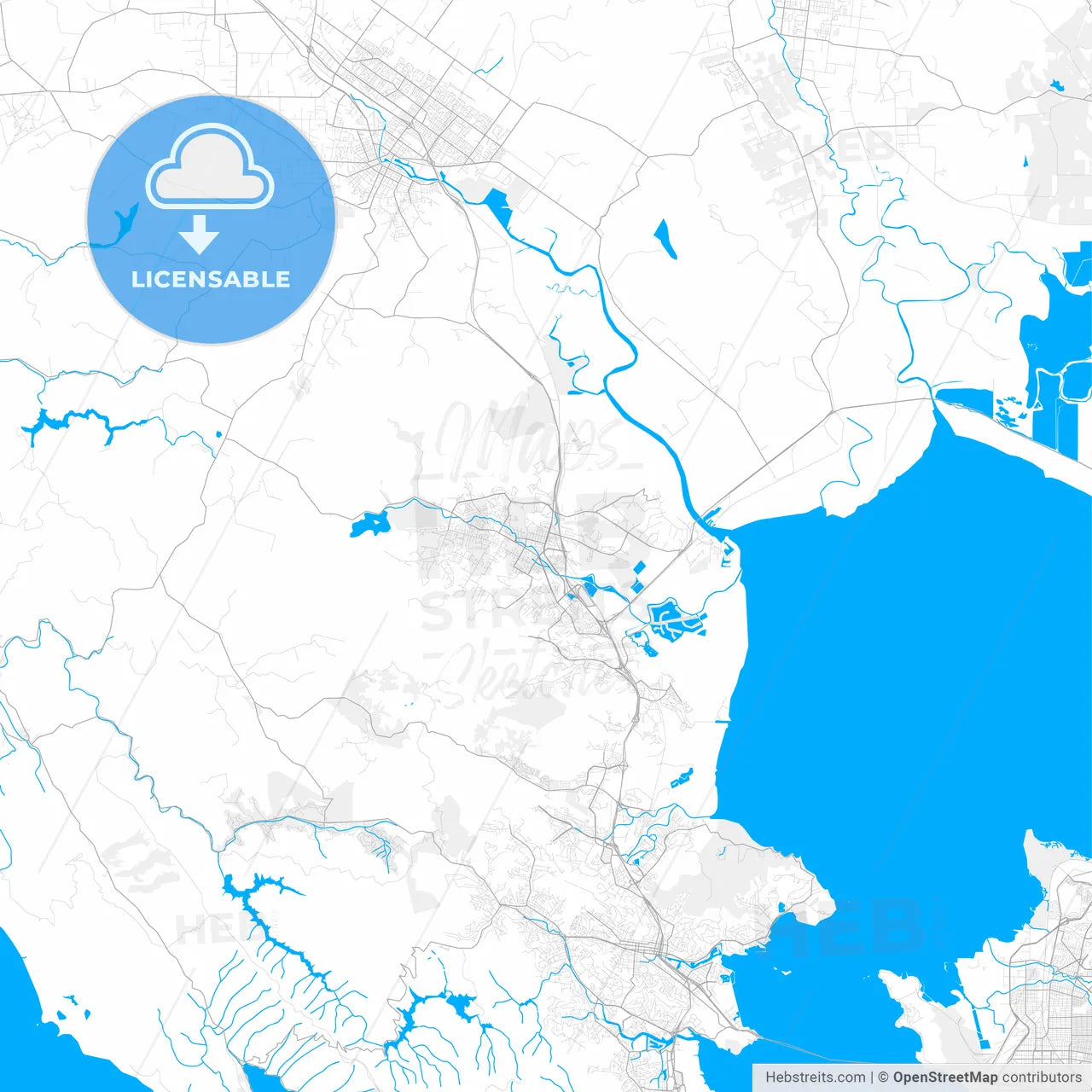 Rich detailed vector map of Novato, California, USA
