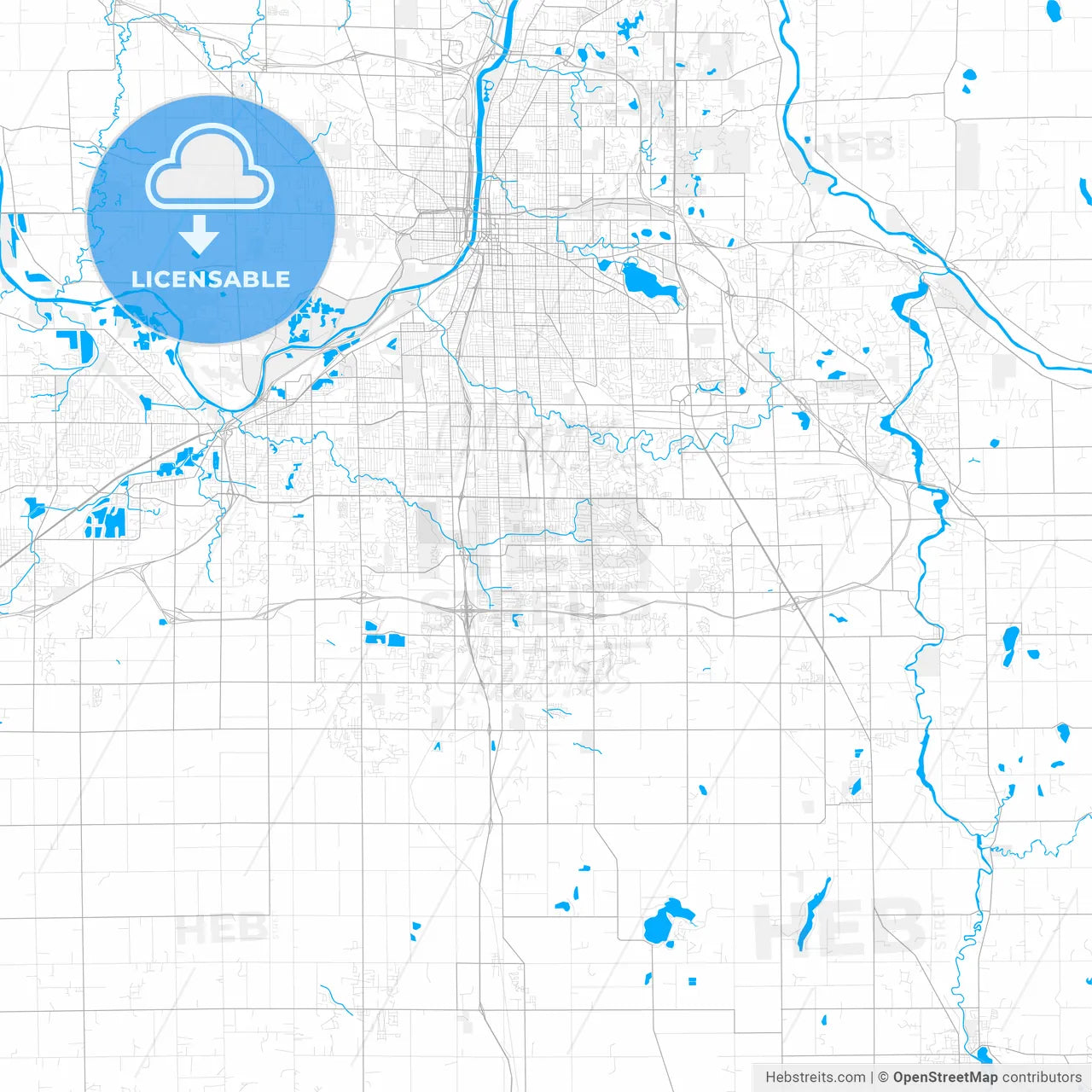 Rich detailed vector map of Kentwood, Michigan, United States of America