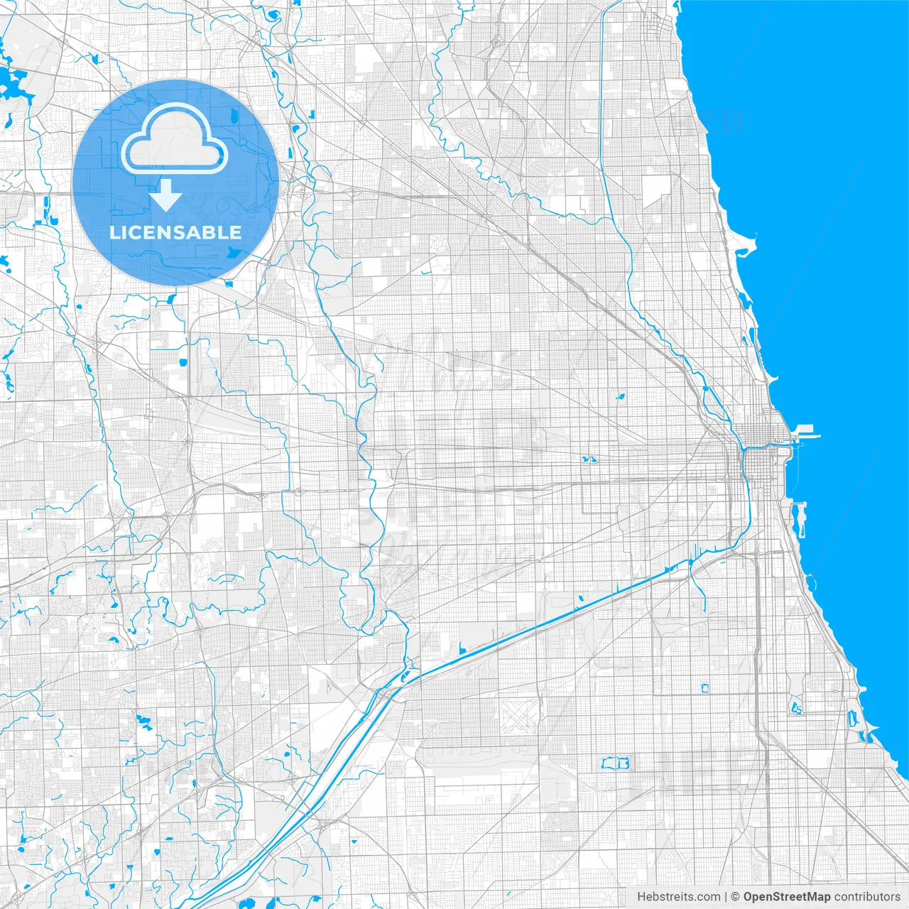Rich detailed vector map of Oak Park, Illinois, United States of America
