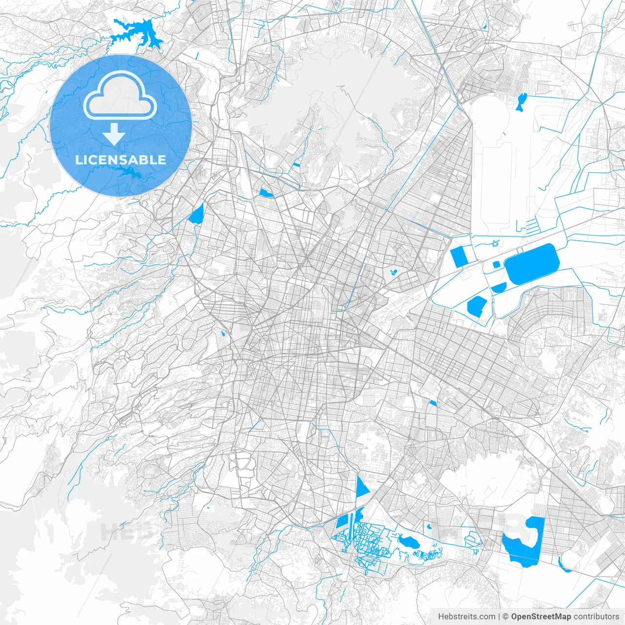 Rich detailed vector map of Mexico City, Mexico City, Mexico