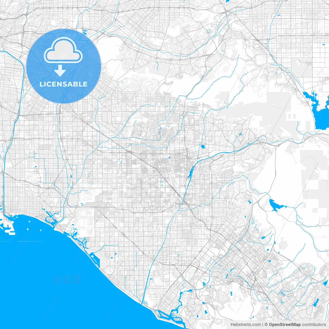 Rich detailed vector map of Anaheim, California, U.S.A.