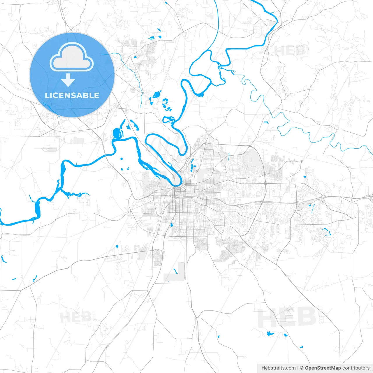 Rich detailed vector map of Montgomery, Alabama, USA