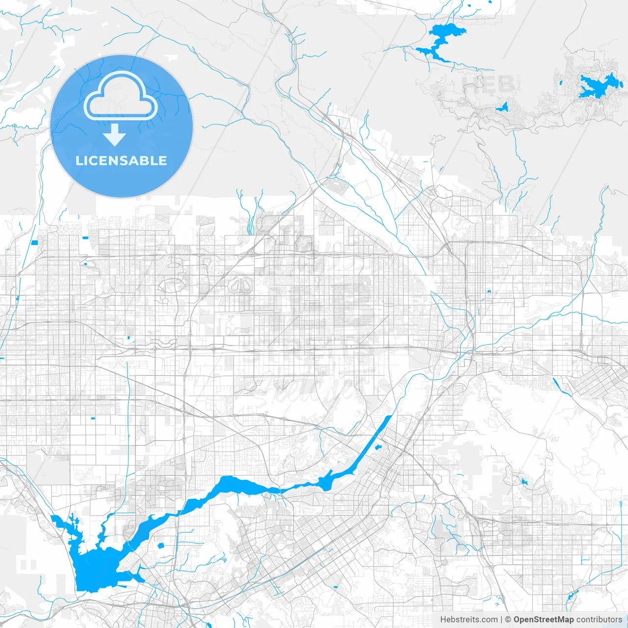 Rich detailed vector map of Fontana, California, USA