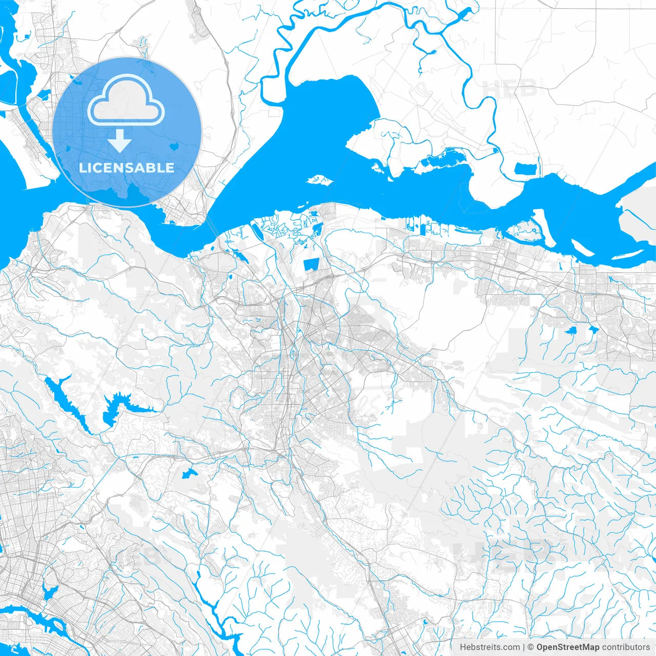 Rich detailed vector map of Concord, California, USA