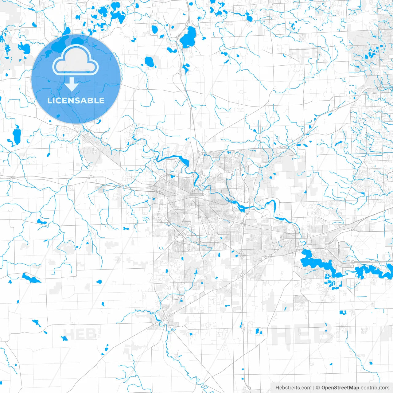 Rich detailed vector map of Ann Arbor, Michigan, USA