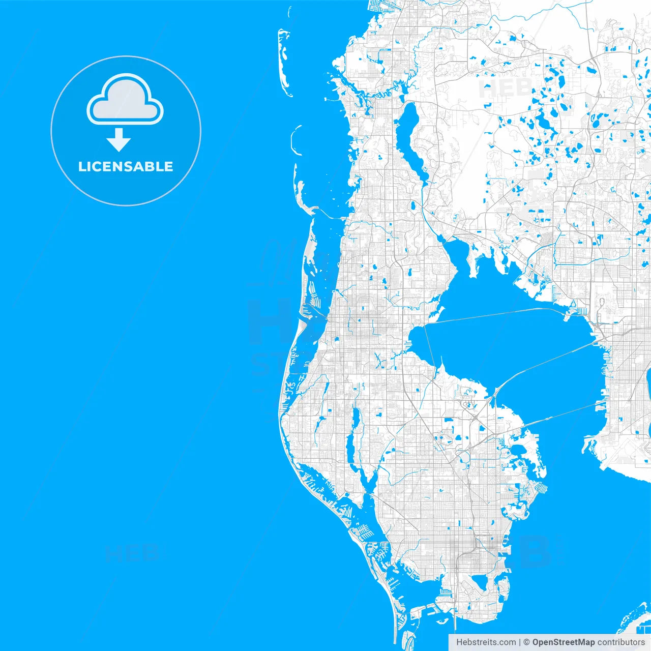 Rich detailed vector map of Clearwater, Florida, USA