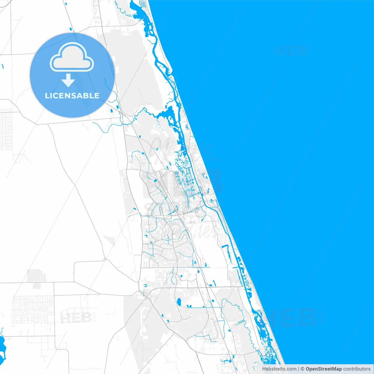 Rich detailed vector map of Palm Coast, Florida, USA