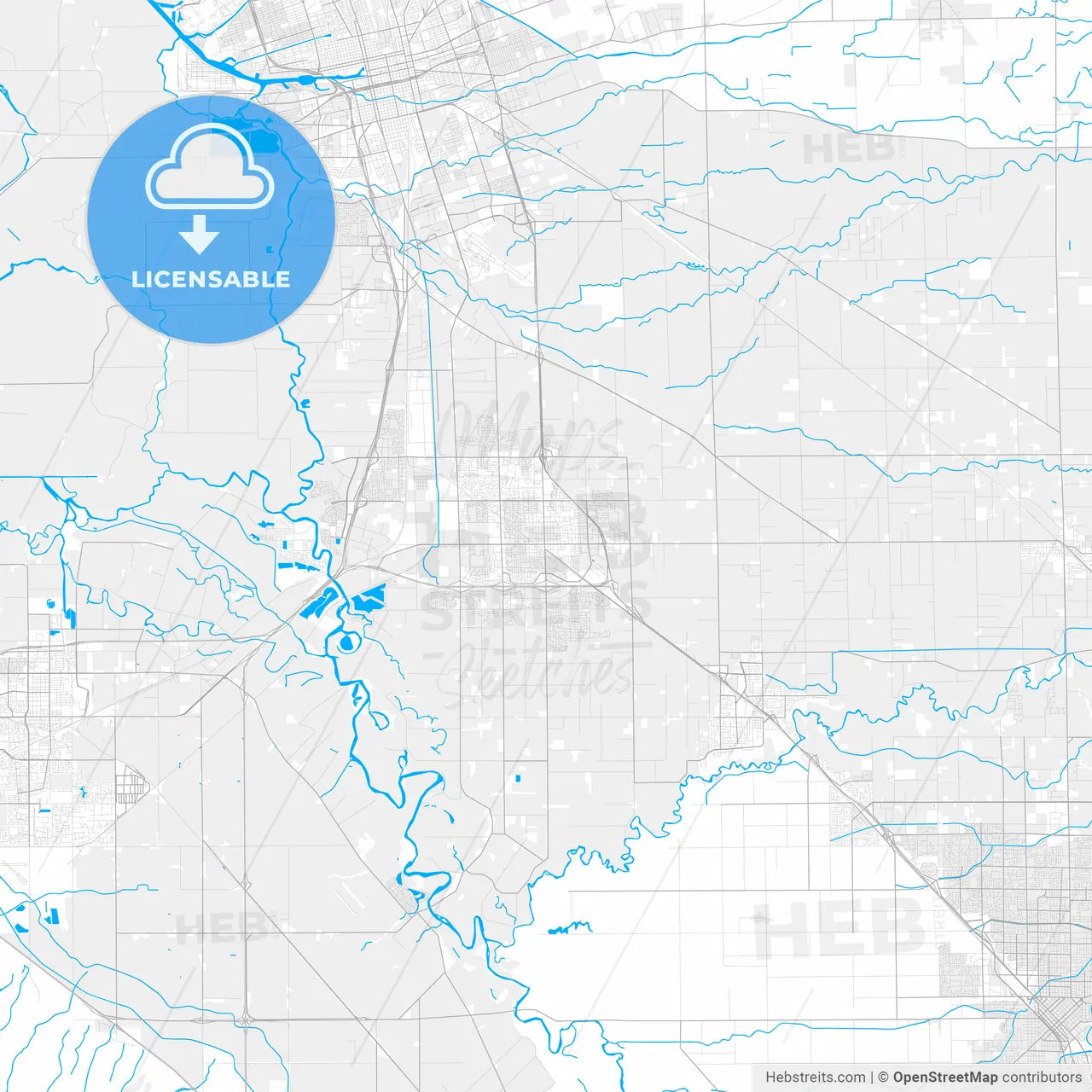 Rich detailed vector map of Manteca, California, USA