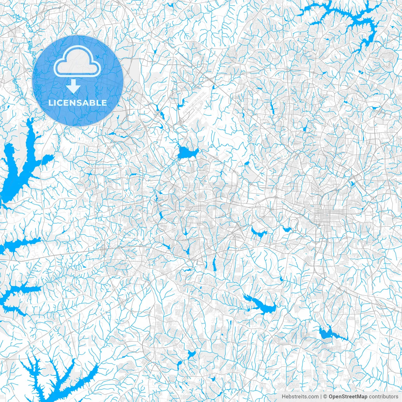 Rich detailed vector map of Cary, North Carolina, USA