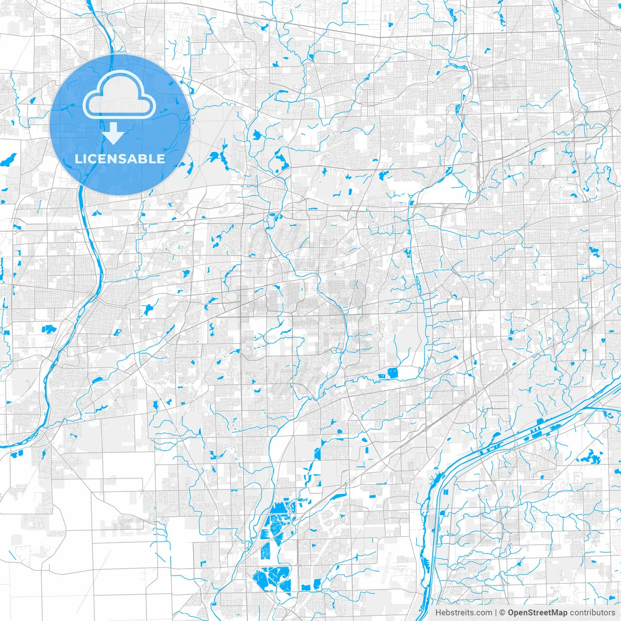 Rich detailed vector map of Naperville, Illinois, USA