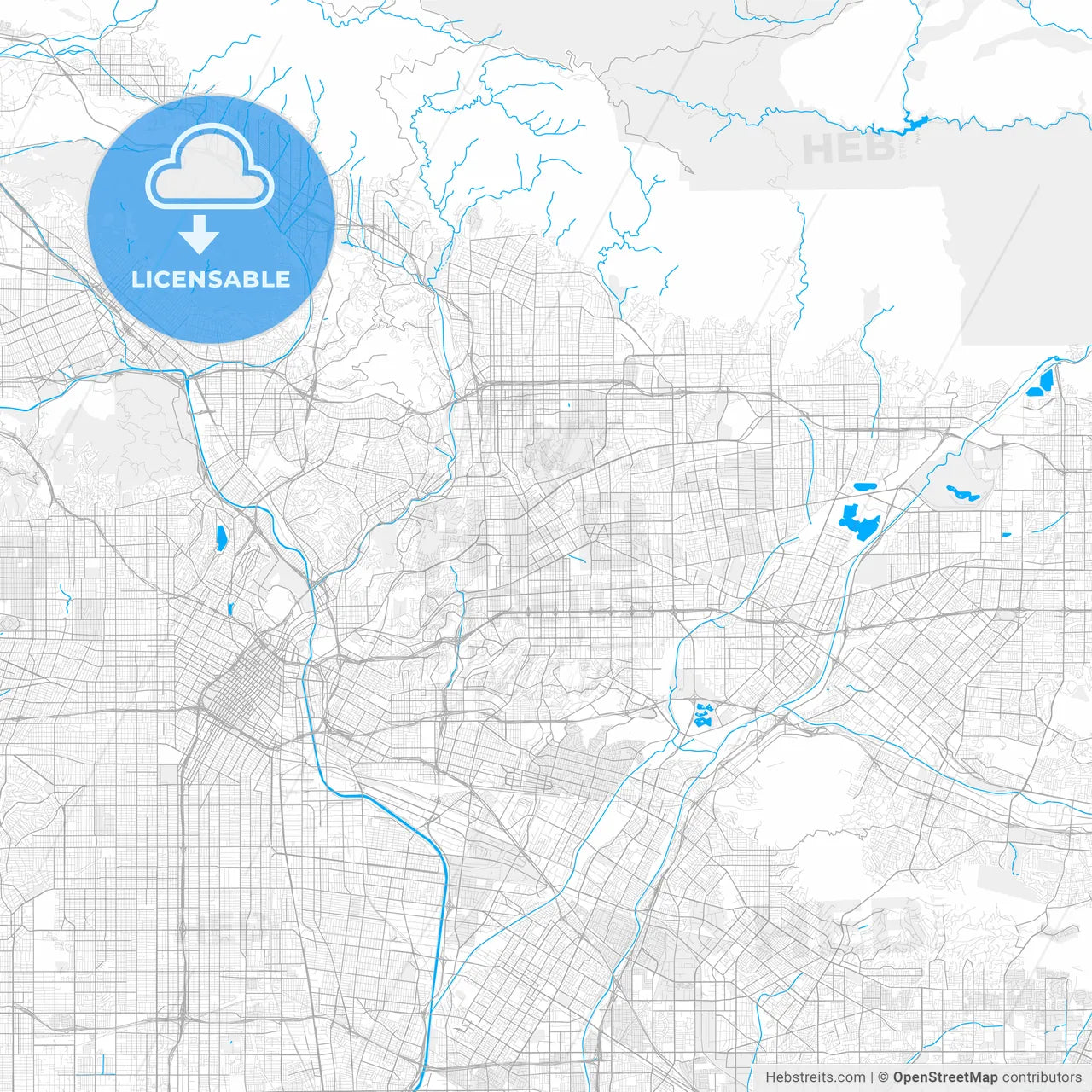 Rich detailed vector map of Alhambra, California, USA