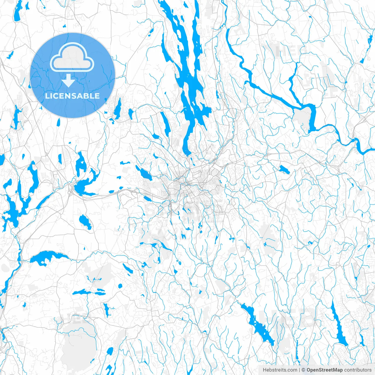 Rich detailed vector map of Danbury, Connecticut, USA