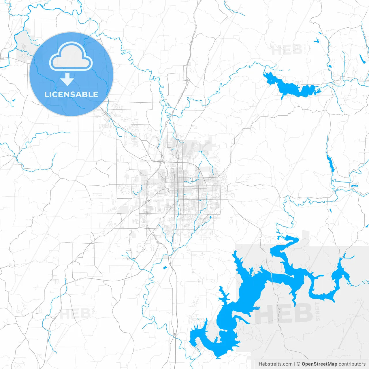 Rich detailed vector map of Bloomington, Indiana, USA