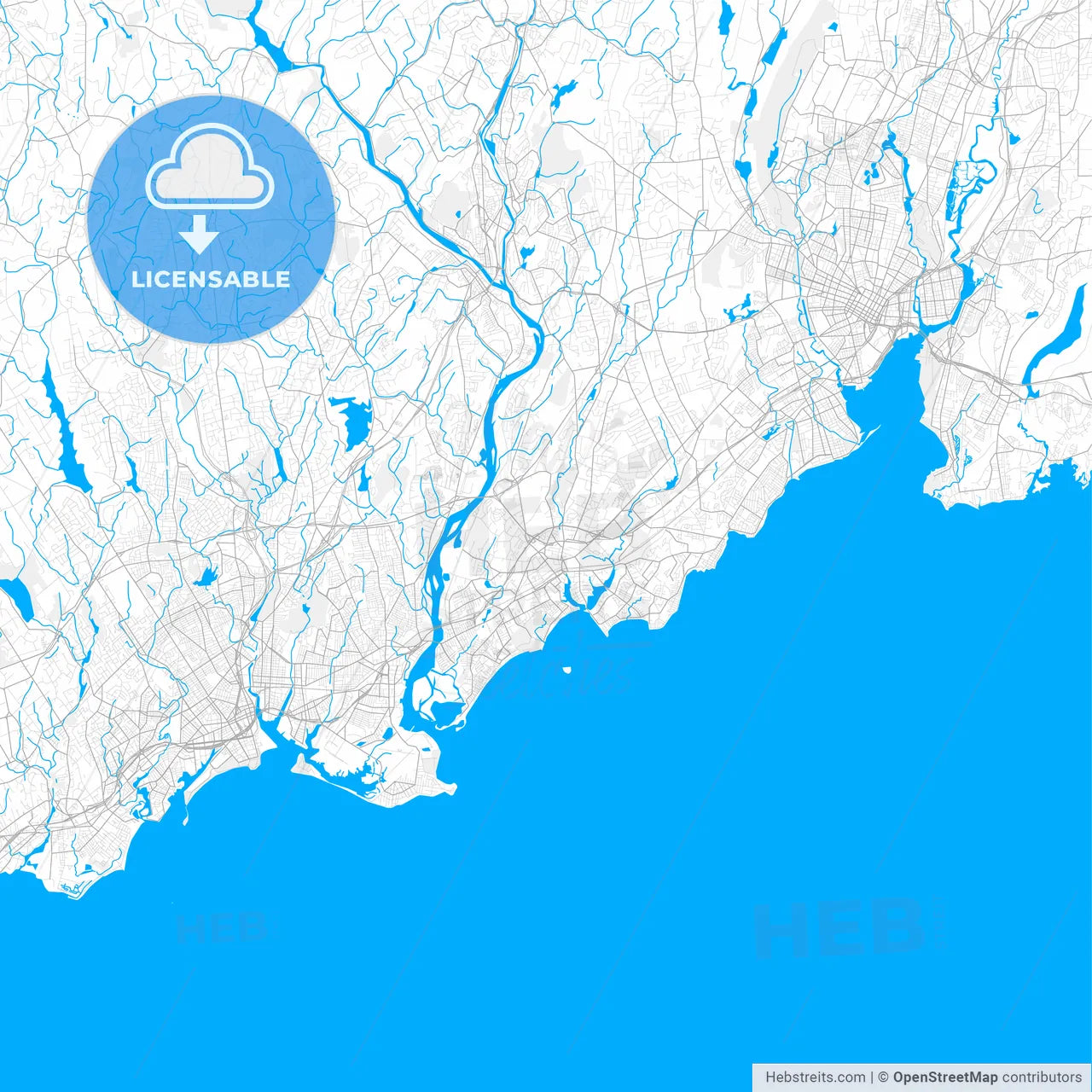 Rich detailed vector map of Milford, Connecticut, United States of America