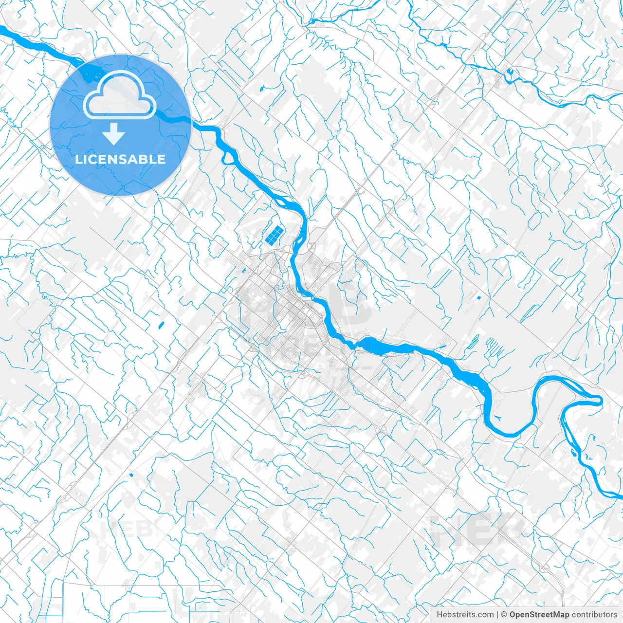 Rich detailed vector map of Drummondville, Quebec, Canada