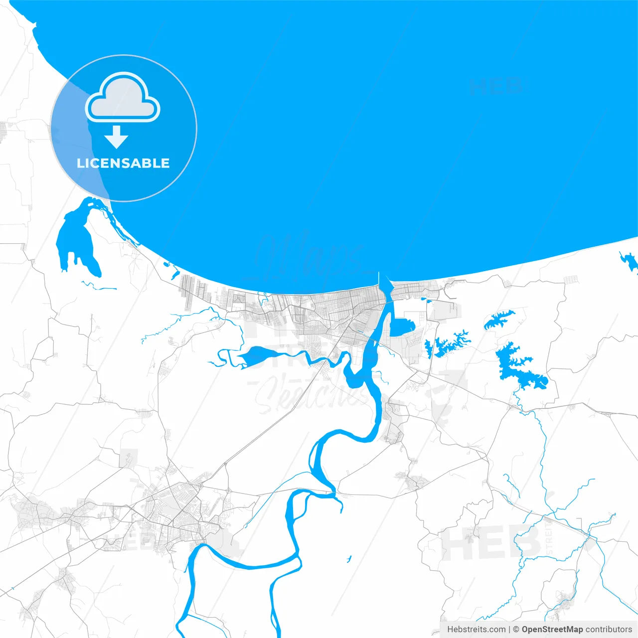 Rich detailed vector map of Coatzacoalcos, Veracruz, Mexico