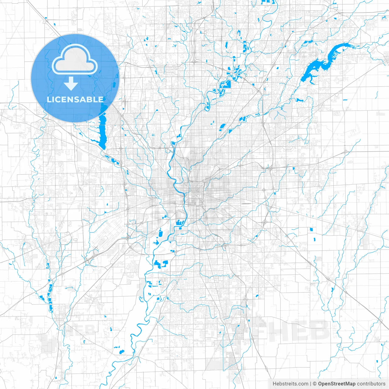 Rich detailed vector map of Indianapolis, Indiana, U.S.A.
