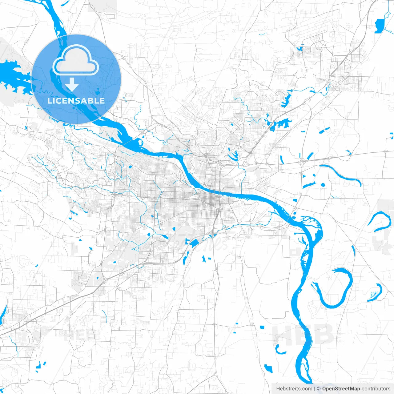 Rich detailed vector map of Little Rock, Arkansas, USA