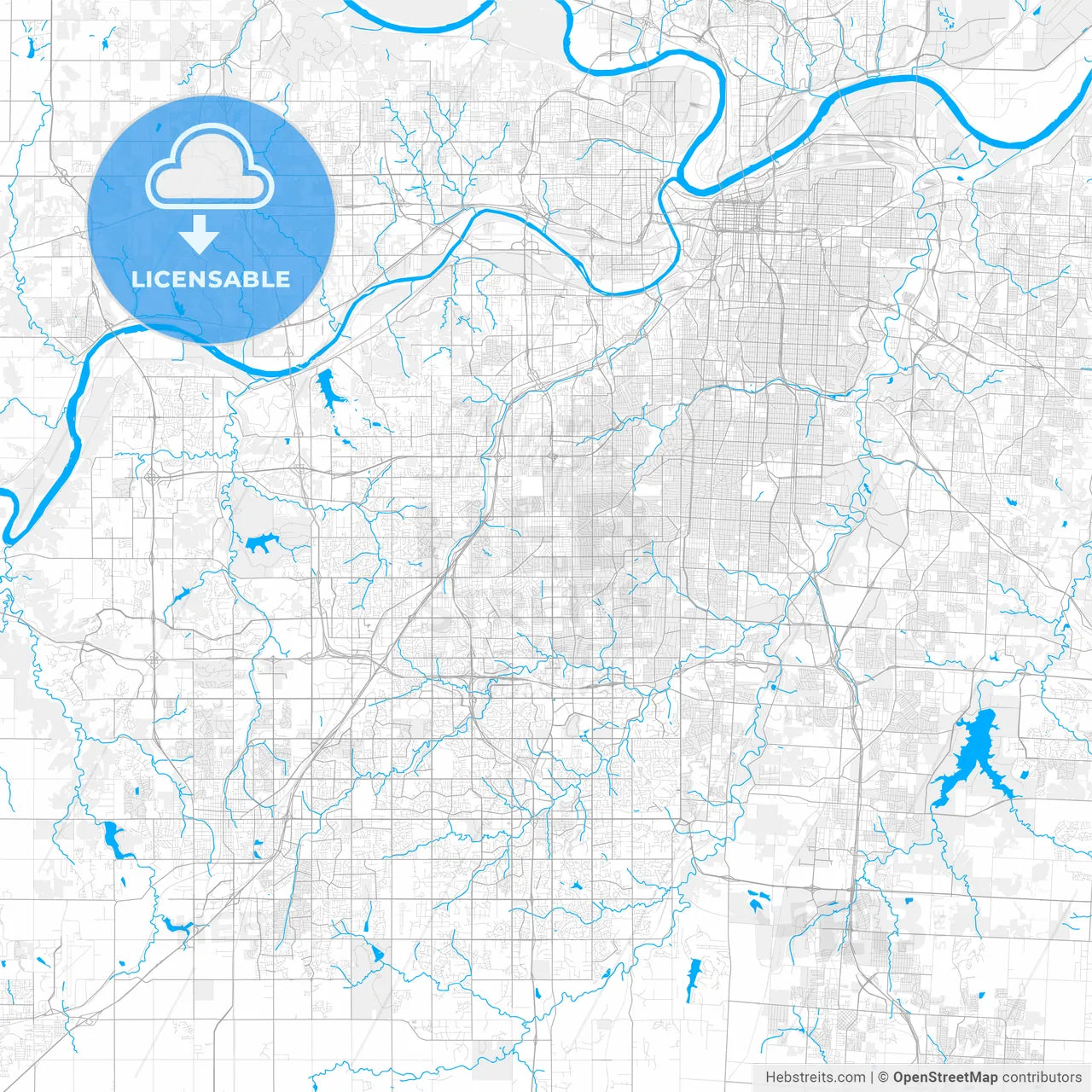 Rich detailed vector map of Overland Park, Kansas, USA