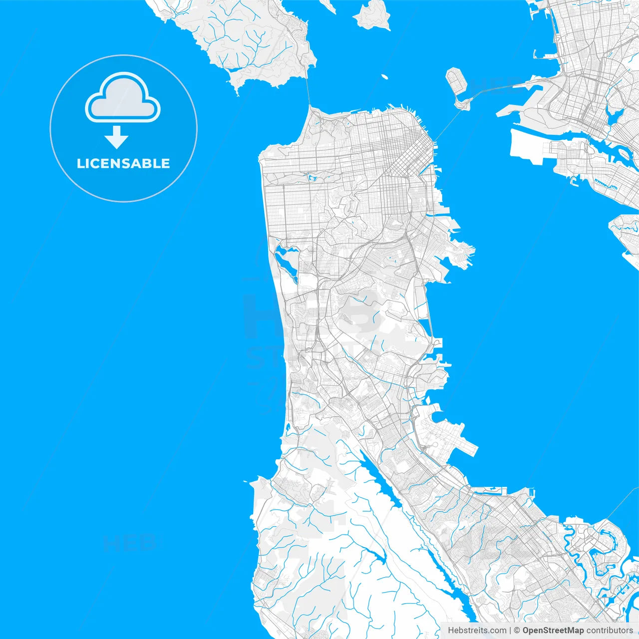 Rich detailed vector map of Daly City, California, USA