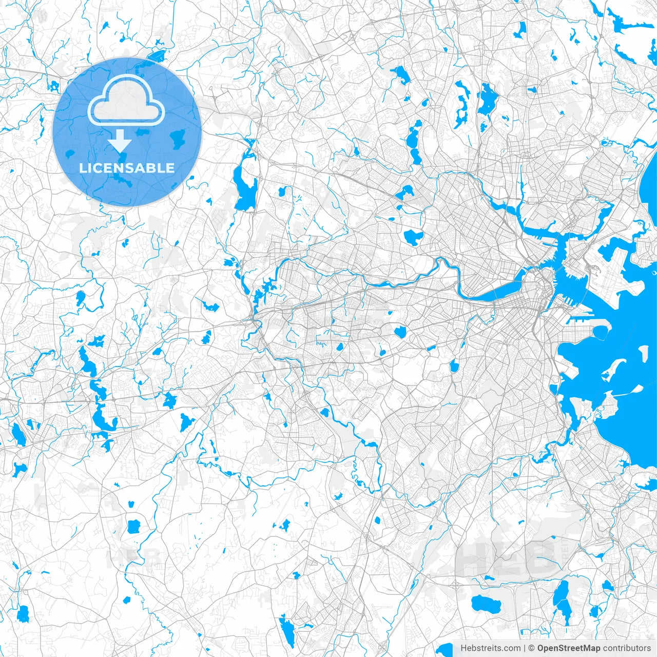 Rich detailed vector map of Newton, Massachusetts, USA