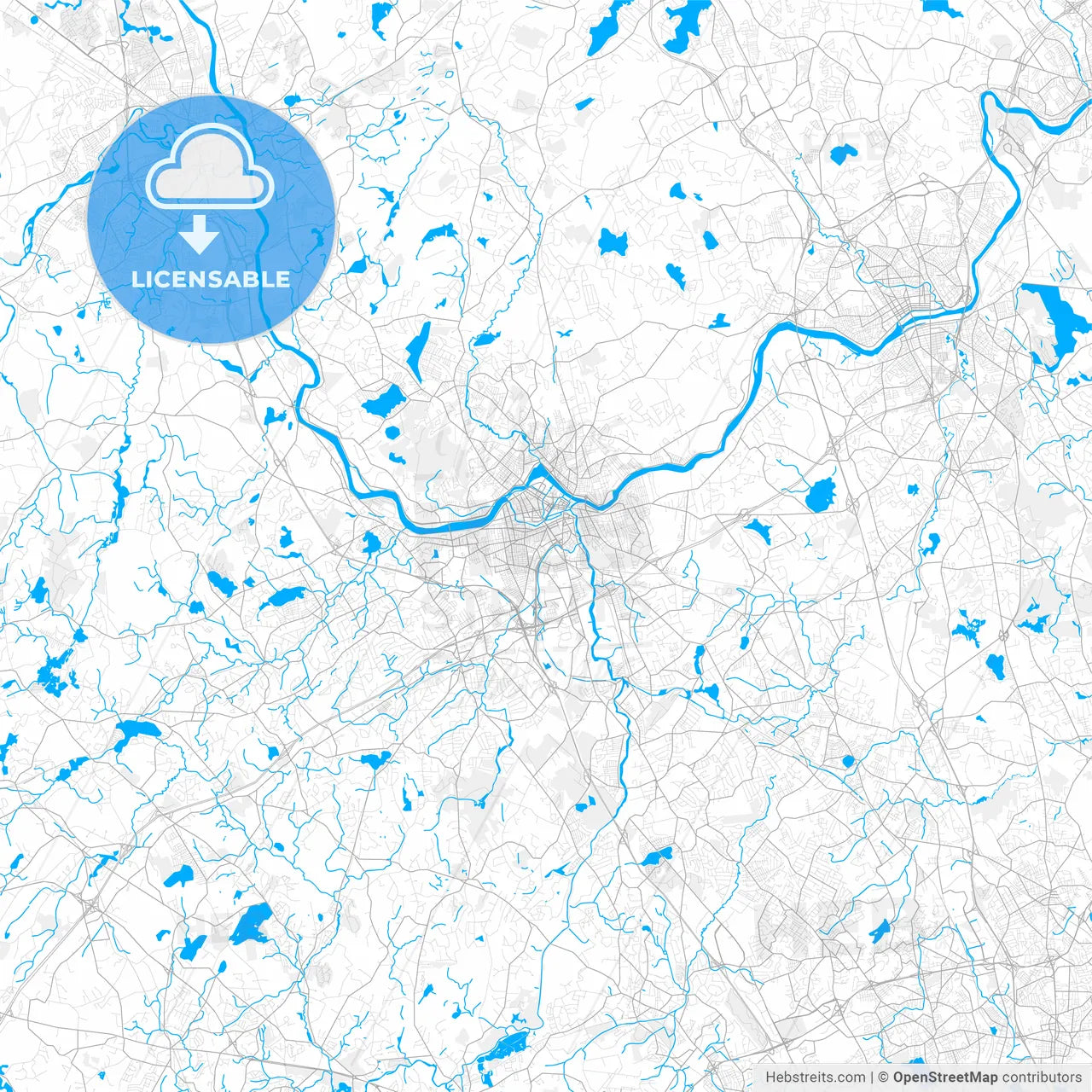 Rich detailed vector map of Lowell, Massachusetts, USA