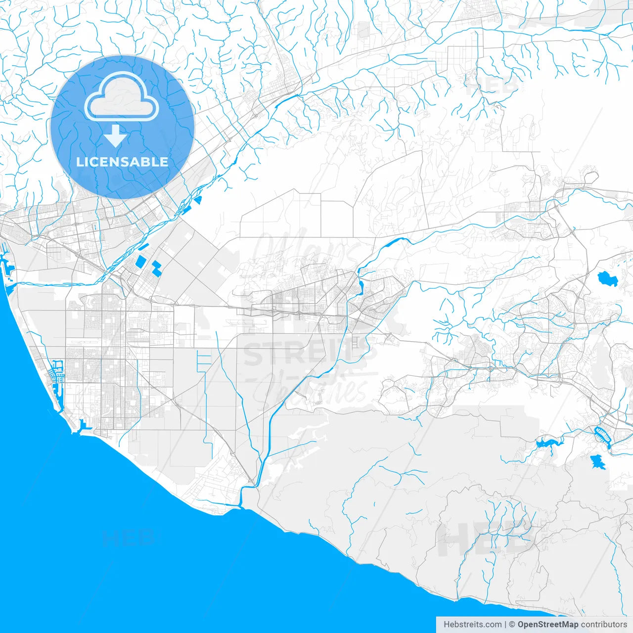Rich detailed vector map of Camarillo, California, USA