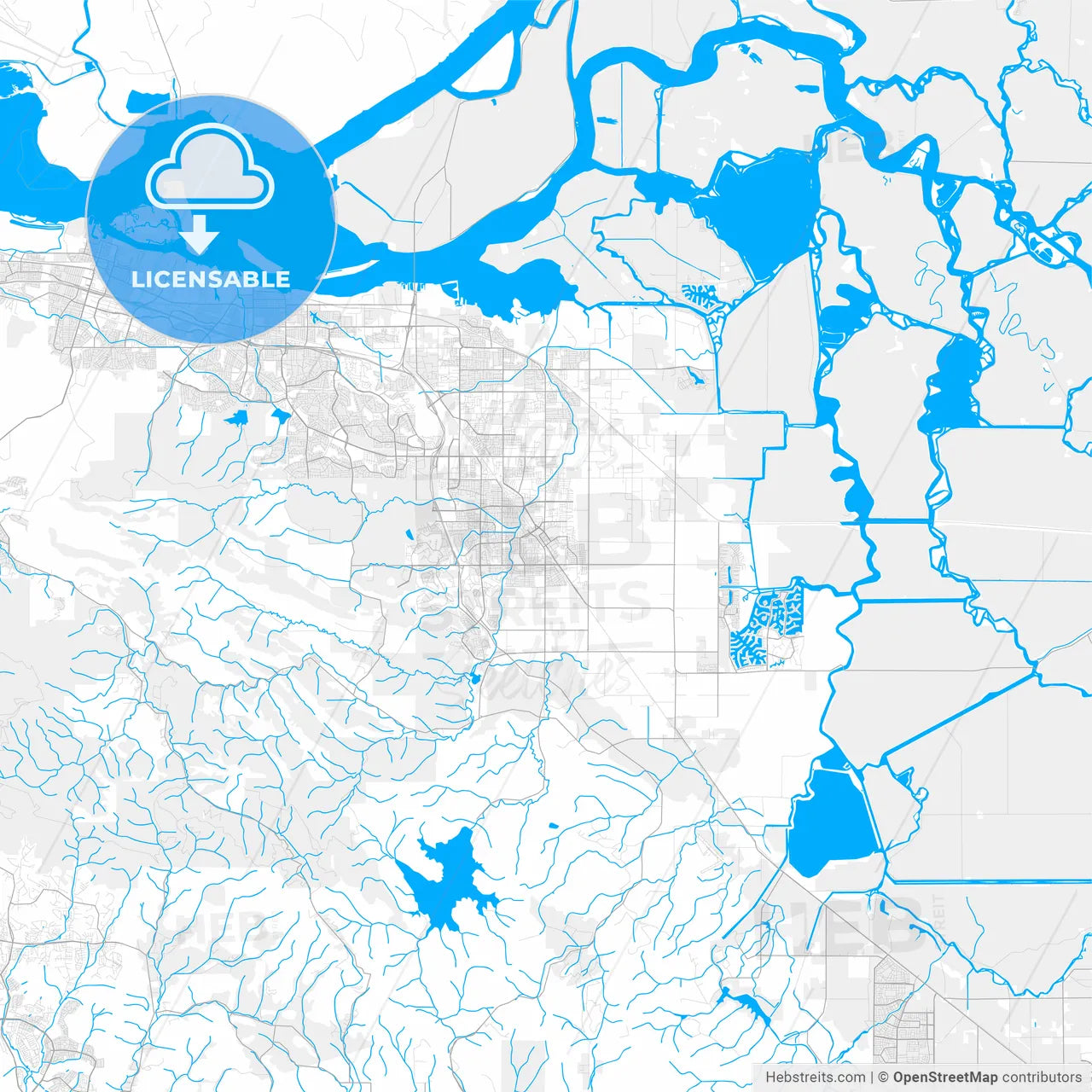 Rich detailed vector map of Brentwood, California, USA