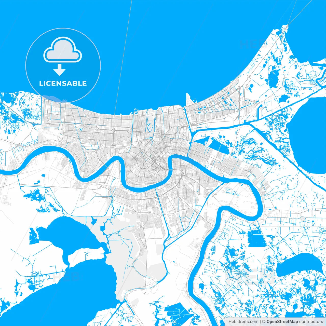 Rich detailed vector map of New Orleans, Louisiana, U.S.A.