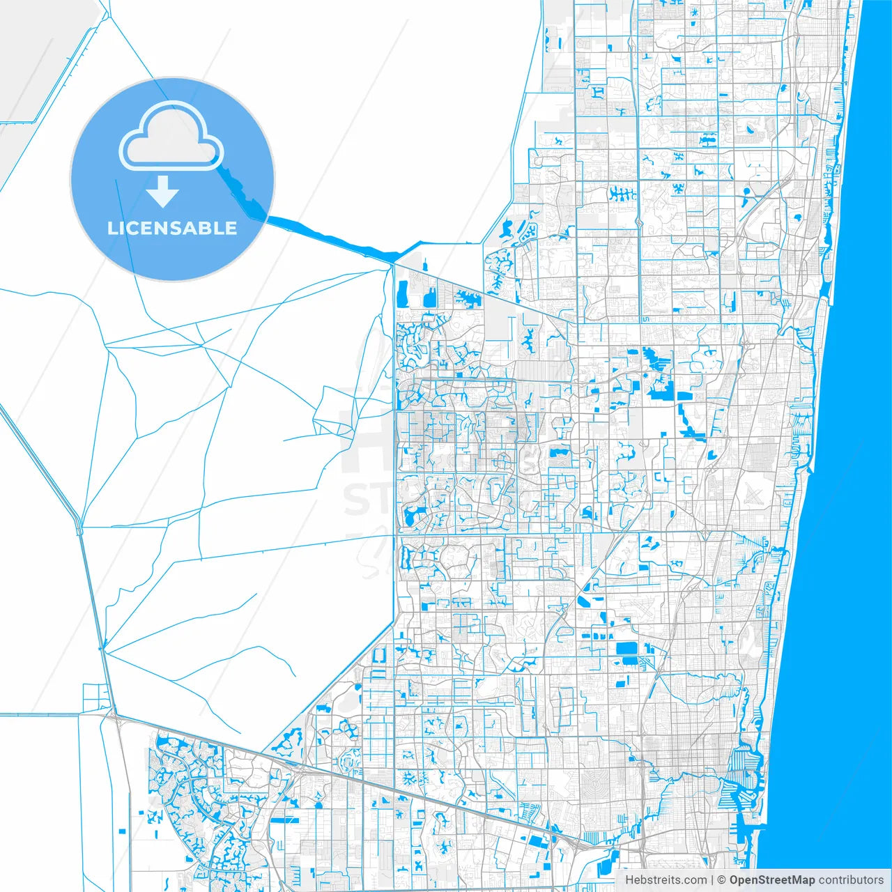 Rich detailed vector map of Coral Springs, Florida, USA