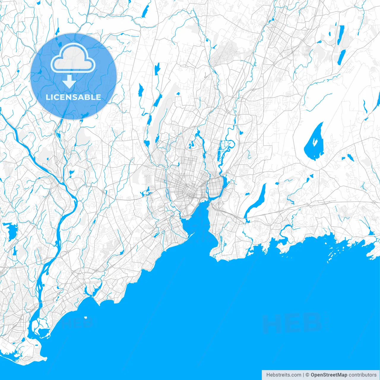 Rich detailed vector map of New Haven, Connecticut, USA