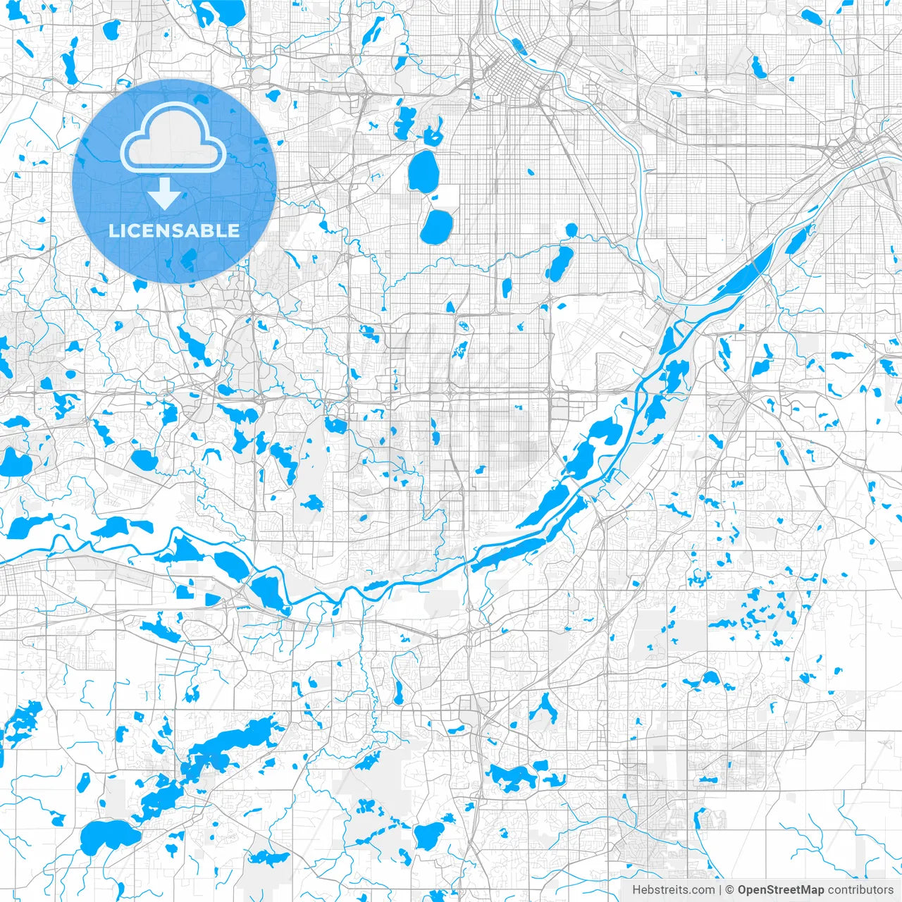 Rich detailed vector map of Bloomington, Minnesota, USA