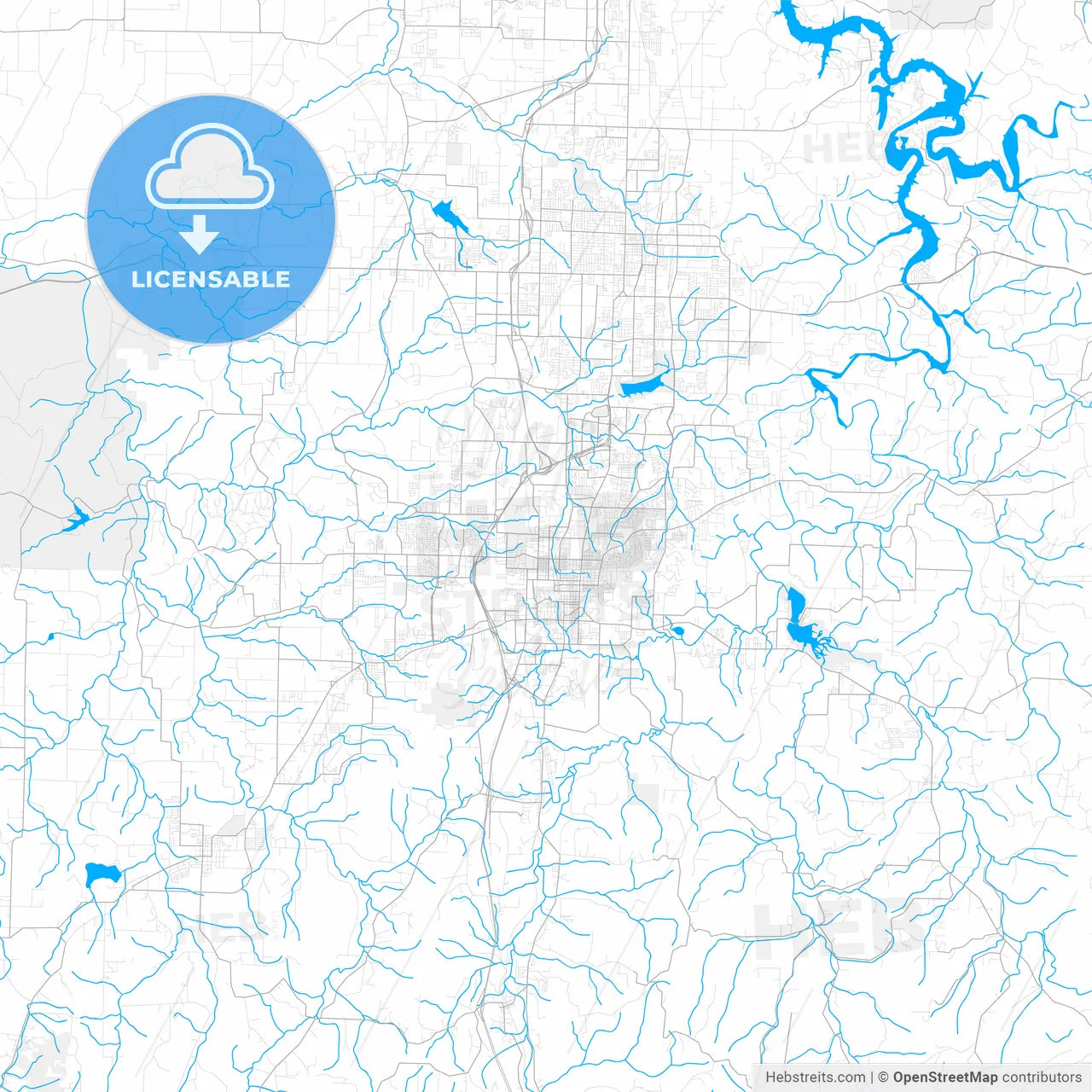 Rich detailed vector map of Fayetteville, Arkansas, USA