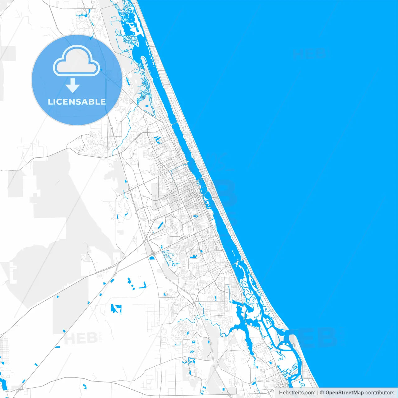 Rich detailed vector map of Daytona Beach, Florida, USA